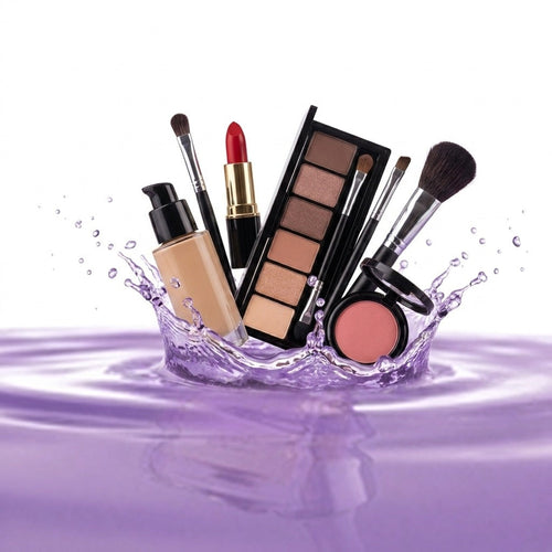 Makeup products including foundation and mascara at Aslam Beauty