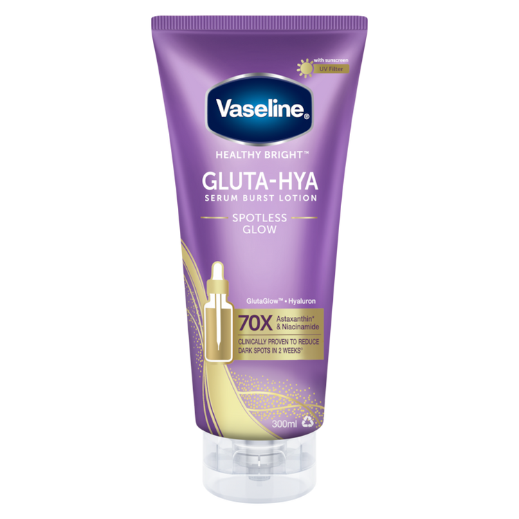Vaseline® Gluta-Hya Serum Spotless Glow To Reduce Dark Spots for a More Even-Toned Glow.