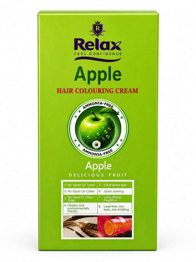Relax Apple Hair Colouring Cream Natural Black box – apple-infused hair color for a natural black shade