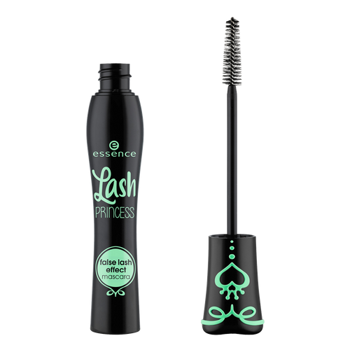 Black mascara with green text on a white background