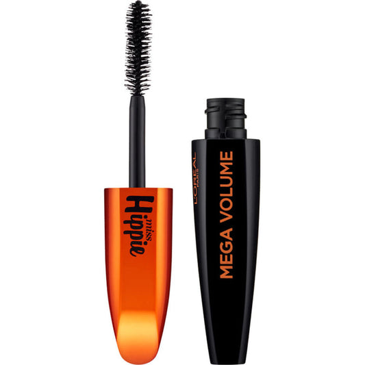 Mascara with orange and black packaging on a white background