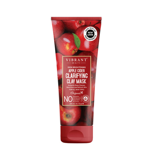 Red clay mask tube with apple cider flavor on a white background