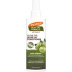 A 250 ml bottle of Palmer's Olive Oil Leave-In Conditioner with Vitamin E, featuring a white spray top and a label with green olives and olive green sections.