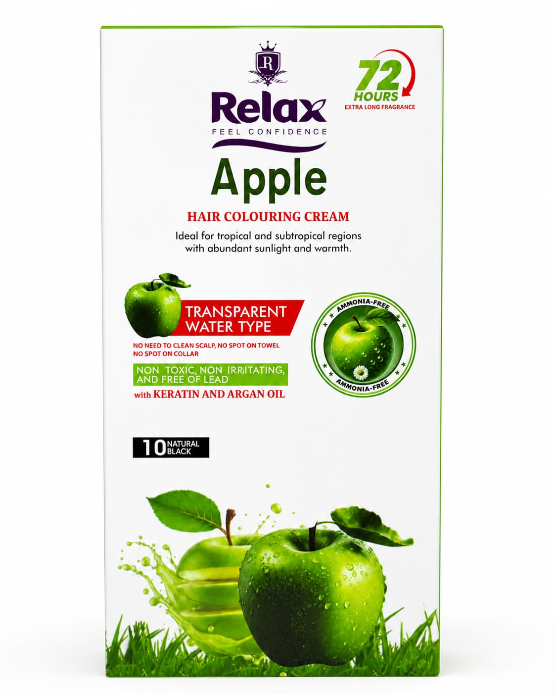 Relax Apple Natural Black hair colouring cream box with apple extract – gentle, long-lasting black hair color