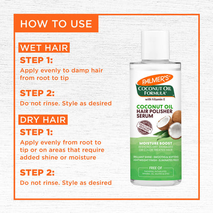 Palmer's Coconut Oil Formula Hair Polisher Serum For Moisture Boost Restores Dry, Damaged & Color Treated Hairs