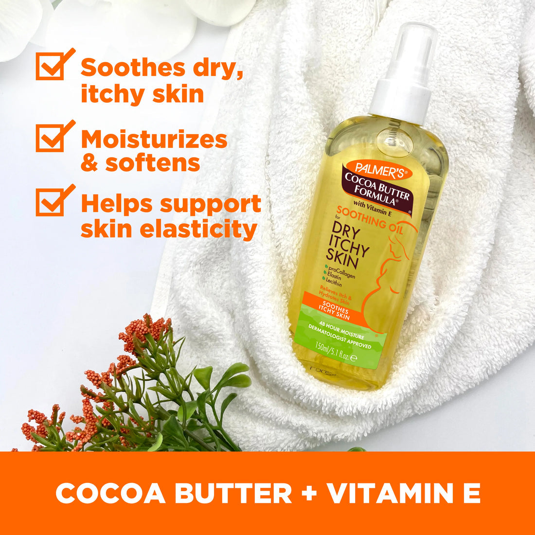 Palmer's Cocoa Butter Formula Soothing Oil For Dry & itchy Skin 150ml 48 hours Moisture