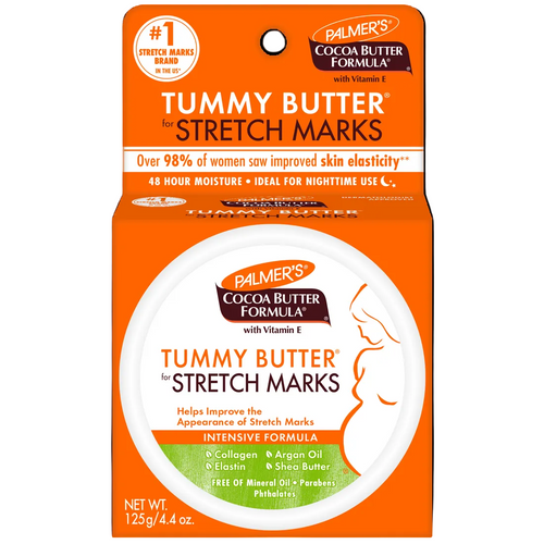 Palmer's Cocoa Butter Formula Tummy Butter packaging for stretch marks on a white background