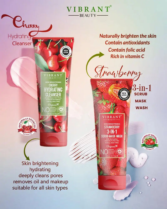Vibrant Beauty Cherry Hydrating Cleanser + Strawberry 3in1 Scrub-Mask-Wash (200ml)