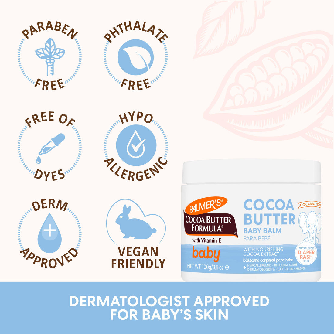 Palmer's Cocoa butter Formula Baby Balm Suitable for Diaper Rash Skin 100g With Vitamin E