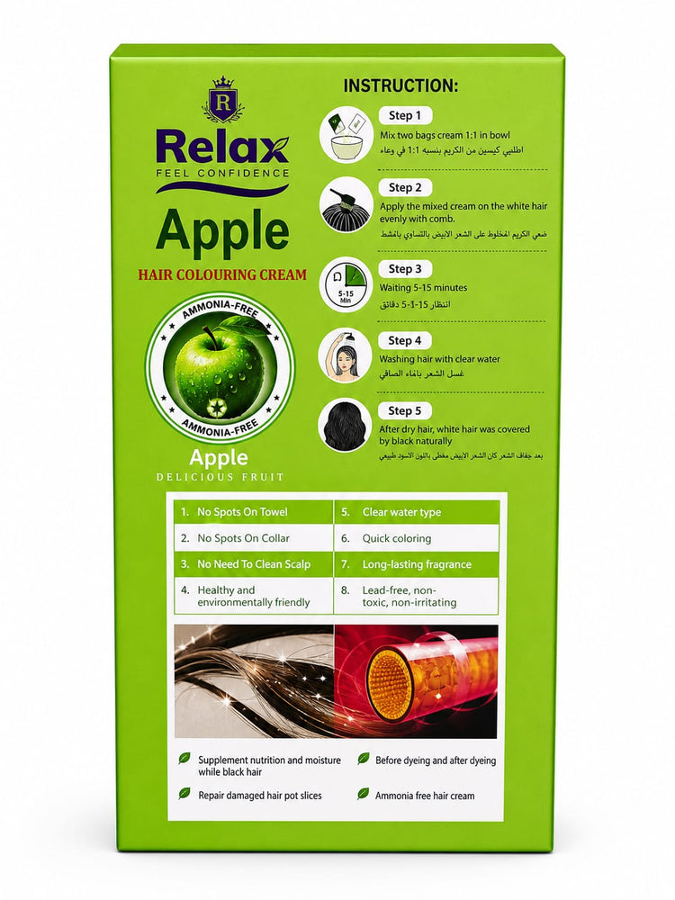 Relax Apple Hair Colouring Cream Natural Black – ammonia-free hair color cream pack for rich, natural-looking black hair
